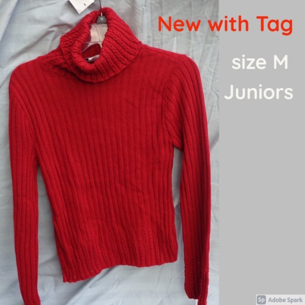 Y2K vintage turtleneck red sweater size M junior - Picture 1 of 9